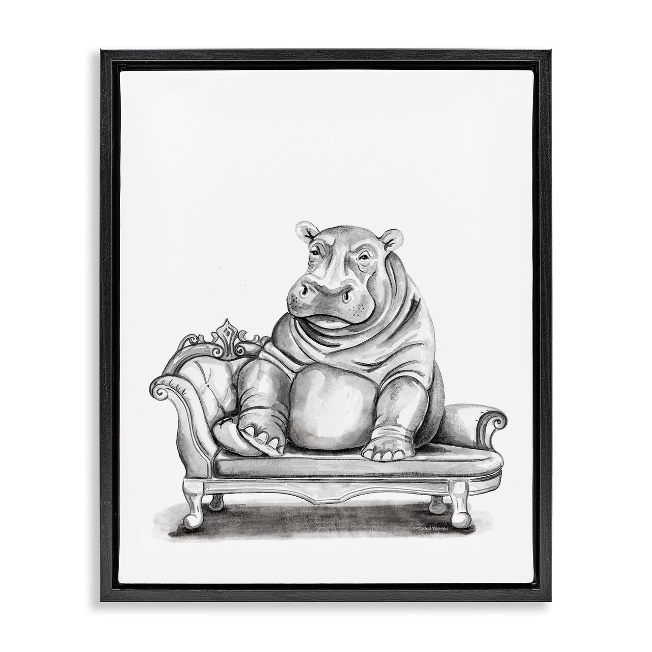 Stupell Industries Hippo Lounging on Chaise Floating Frame By Rachel Nieman